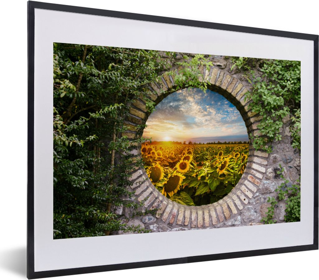 MuchoWow Gerahmtes Poster Sonnenblumen - Ansicht - Blumen - Sonne 40x30 cm - Poster mit Schwarzem Bilderrahmen Wandposter Rahmen Foto Bilder - Bi...