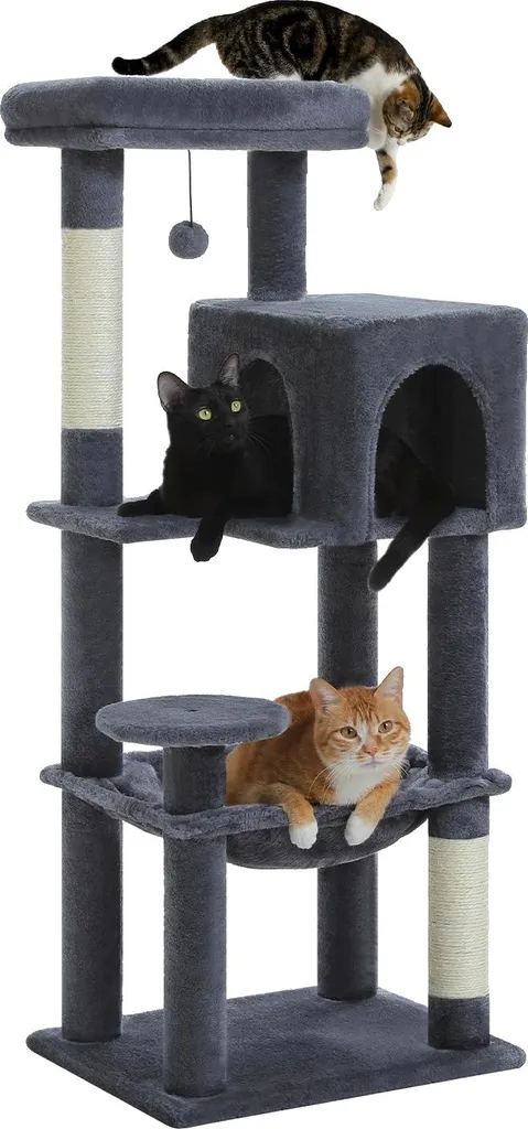 Arbre à chats AMT0110DGY-S à 5 étages avec condo et hamac gris, S