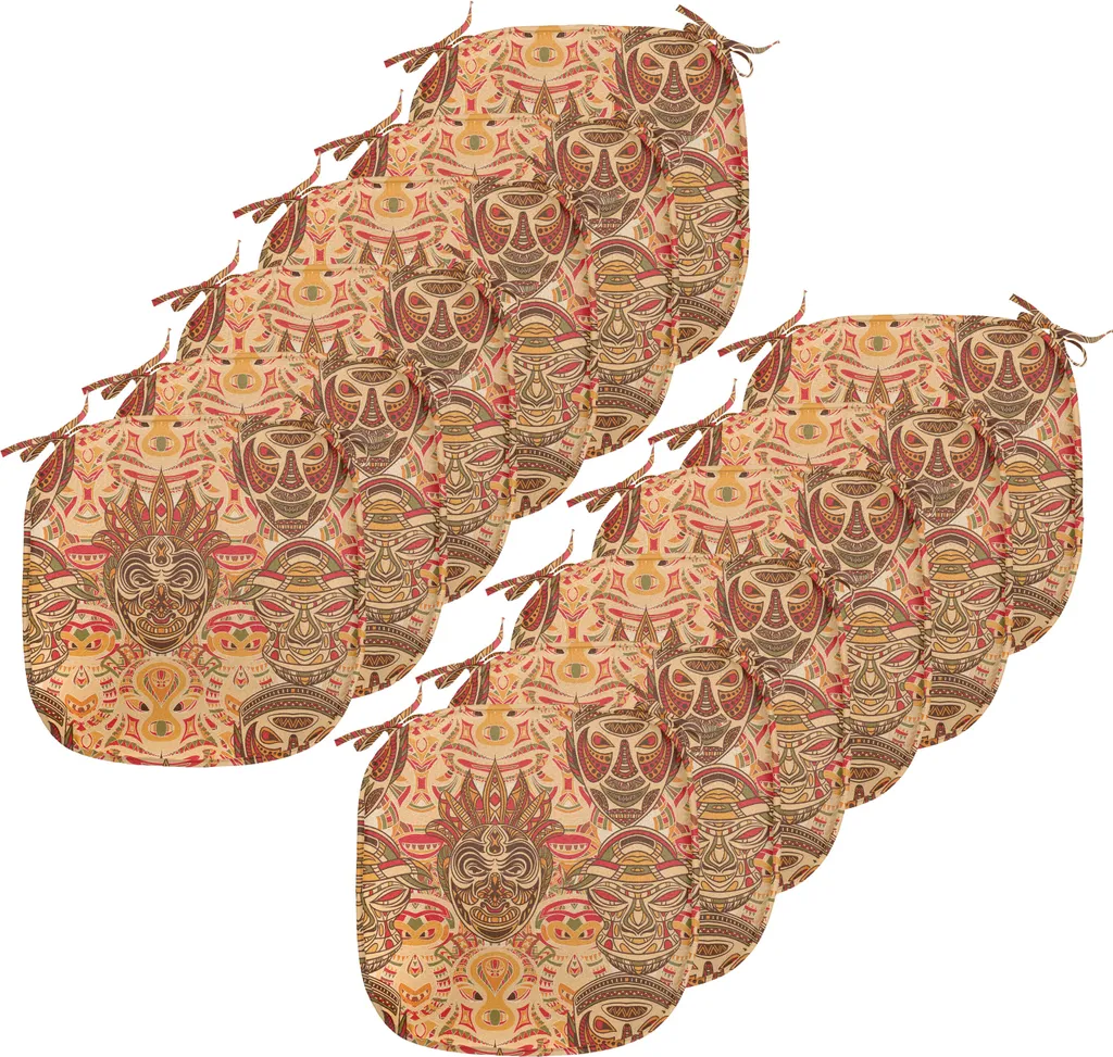 ABAKUHAUS Cuscini africani per sedie da sala da pranzo, motivo maschera, cuscini decorativi impermeabili con cinturini per sedie da cucina, 40 cm x 40 cm, confezione da 12, sabbia marrone arancione - 1