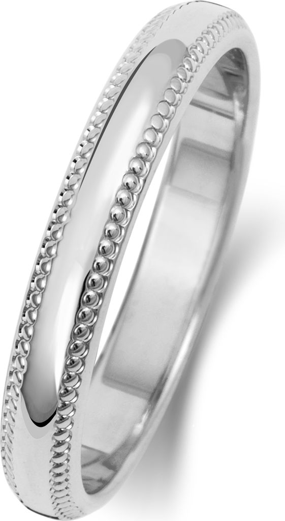 9 Karat (375) Weißgold 3mm D-Form Milgrain Herren/Damen - Trauring/Ehering/Hochzeitsring, 53 (16.9); TRS188109KWRSM