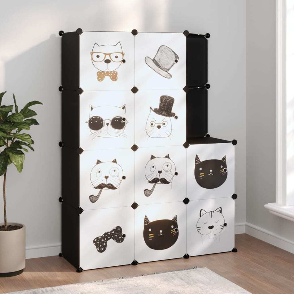 The Living Store Kinderschrank Modular mit 10 Würfeln Schwarz PP