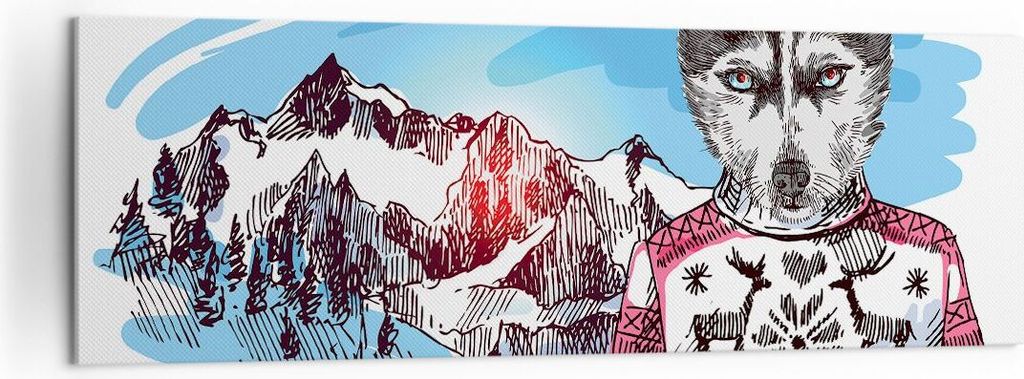 Bild auf Leinwand - Leinwandbild - Husky Berg Kinder Mode - 160x50cm - Wand Bild - Wanddeko - Leinwanddruck - Bilder - Kunstdruck - Wanddekoration ...