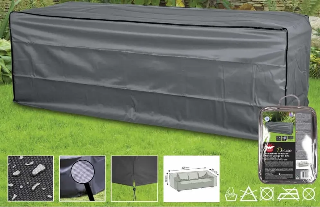Housse Canapé Rotin 3 Places Imperméable et Anti-UV - Format 220x80x80 cm