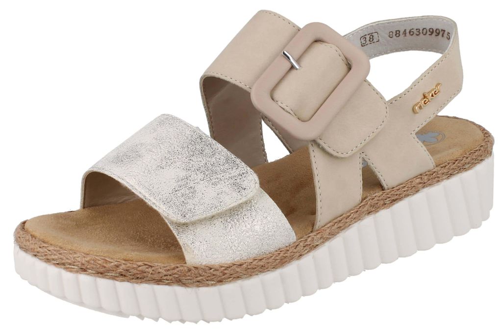RIEKER Damen breite Plateausandale beige silber Kunstleder Produktbild 