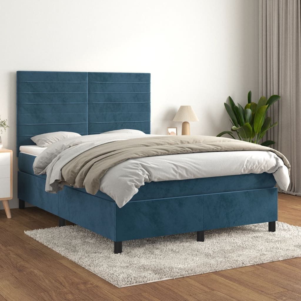 "2026 Promotion" Boxspringbett mit Matratze - Dunkelblau 140x190 cm - Samt - Polsterbett CC8701