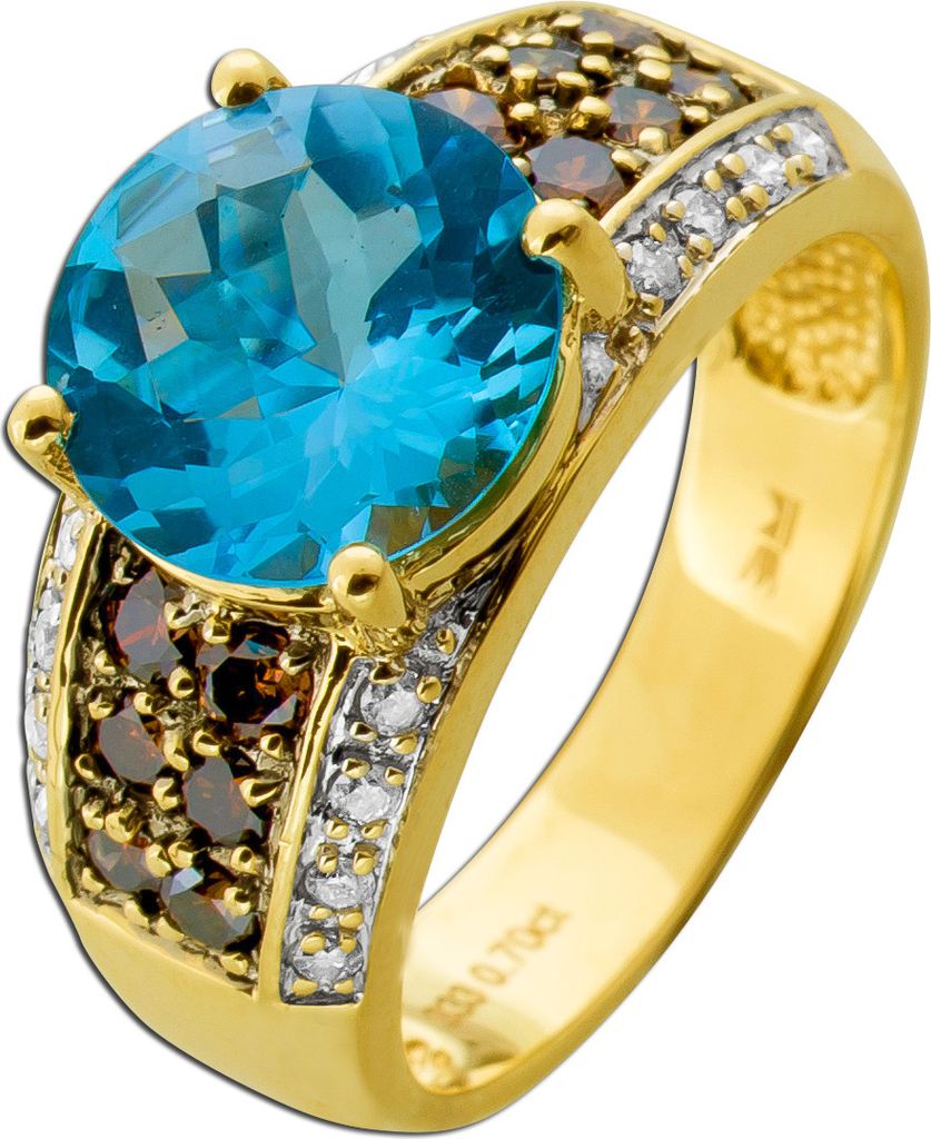 Brillantring Gold 333 8K Aquamarin 3.5ct Diamanten 0.7ct Antikschmuck 18