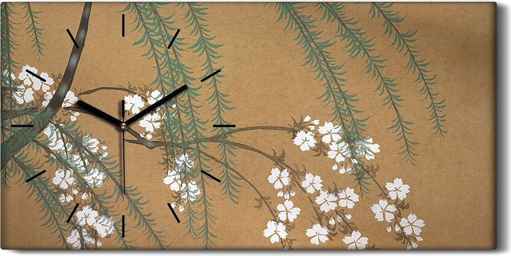Wandbild Leinwand Bilder Wanduhr 60x30 Malerei Baum Zweige Blätter Blumen - schwarze Hände