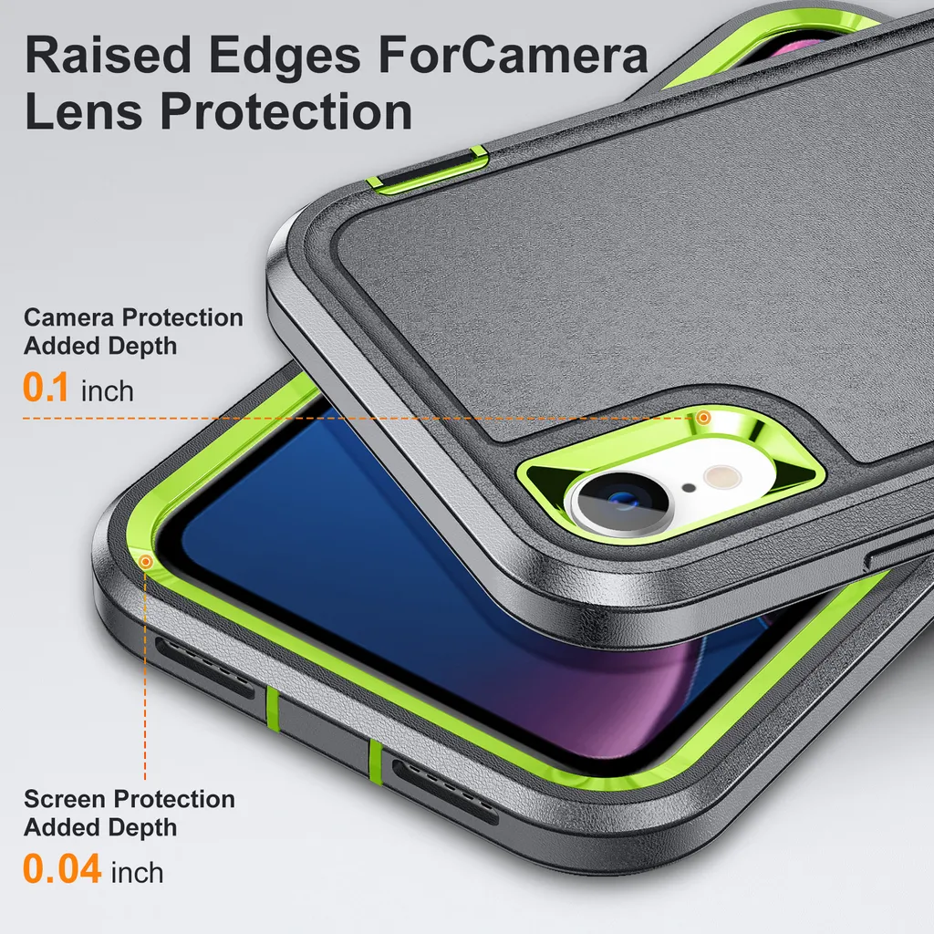 Custodia per iPhone XR Hybrid Custodia protettiva a tre strati robusta e antiurto con supporto Grigio - 5