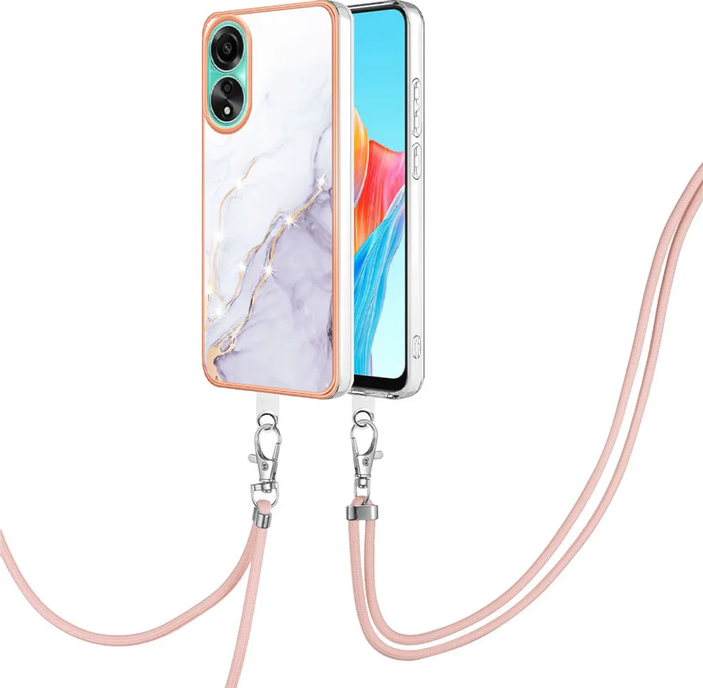 Custodia Con Tracolla Per OPPO A78 5G, Cover Trasparente In TPU Con Cordino Regolabile, Grigia, Antiurto - 2