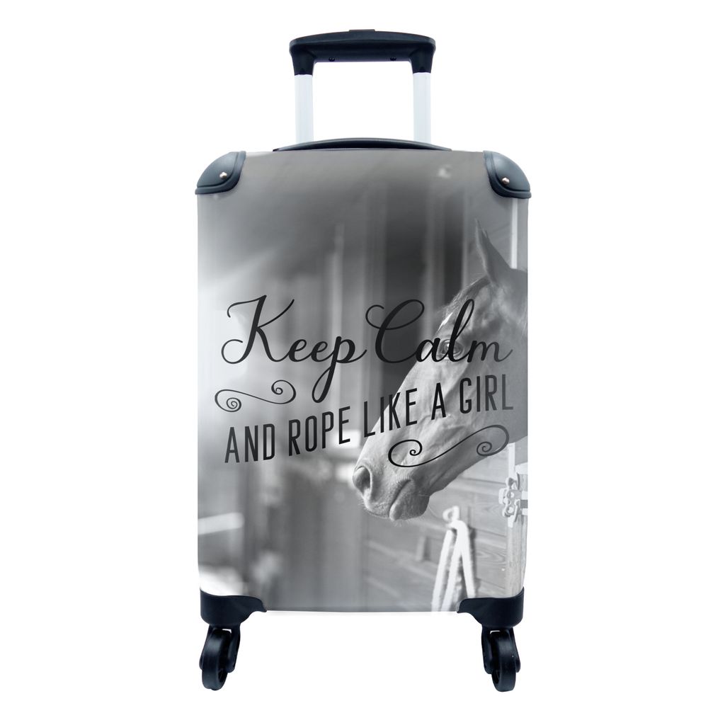 MuchoWow Koffer Handgepäck Trolley Rollkoffer Kleine Reisekoffer mit 4 Rollen - Pferd Zitat "Keep calm and rope like a girl" mit einem Pferd in ...