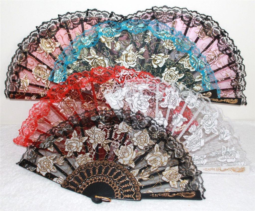 049 Fächer Set 6 Stck. spanisch schwarz bunt gold Blumen Produktbild 