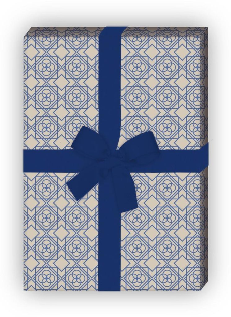 Geometrisches Vintage Geschenkpapier im Retro Design, blau - G8318, 32 x 48cm