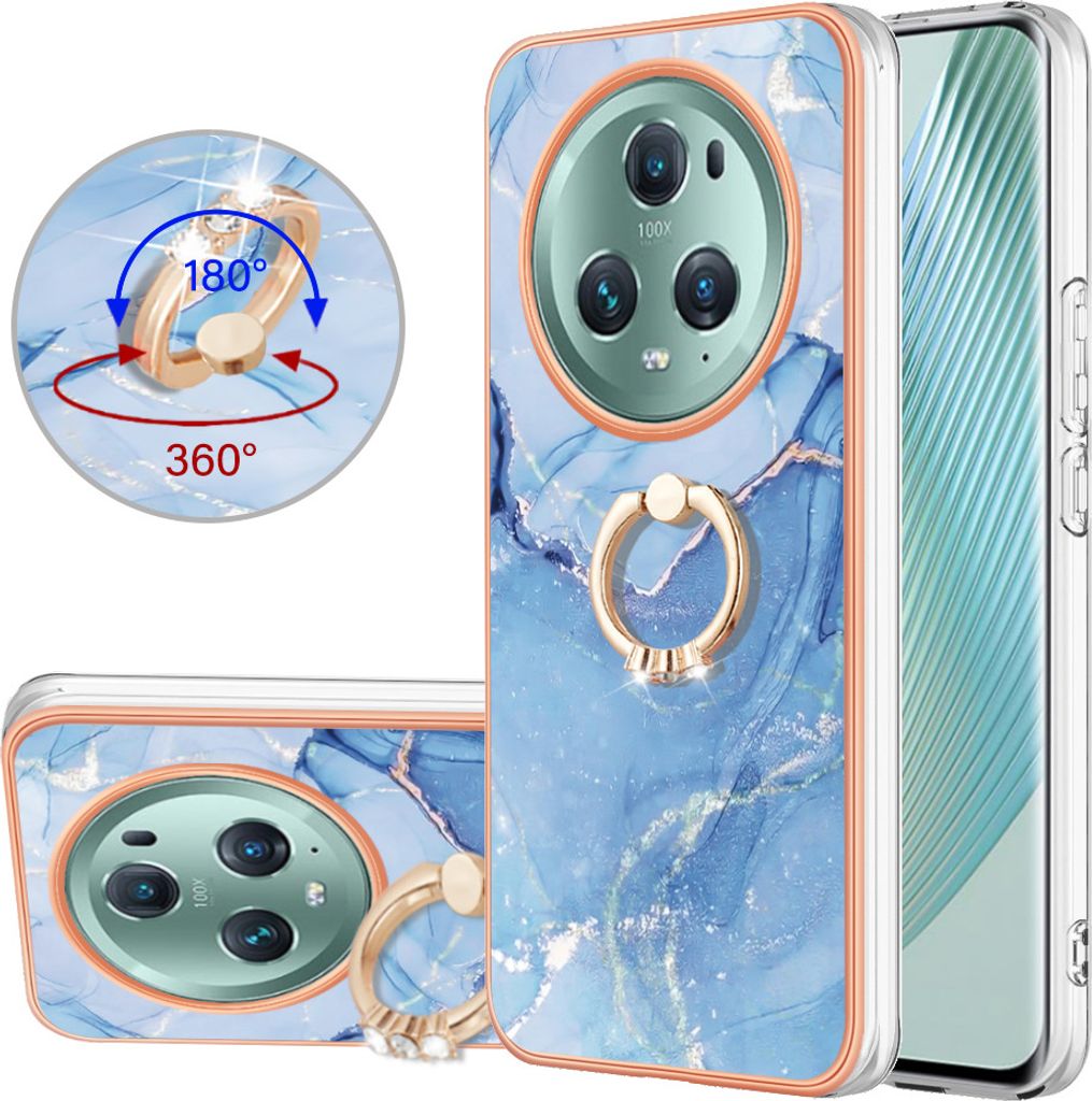 Honor Magic5 Pro Hülle, Muster TPU Silikon Stoßdämpfer Bumper Schutzhülle mit Ring Ständer für Honor Magic5 Pro Blau