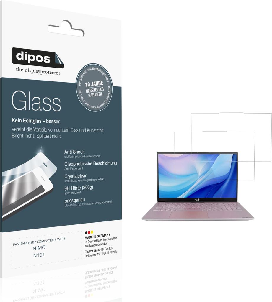 2x Schutzfolie für NIMO N151 - Anti-Shock 9H Folie dipos Glass Kunststoffglas