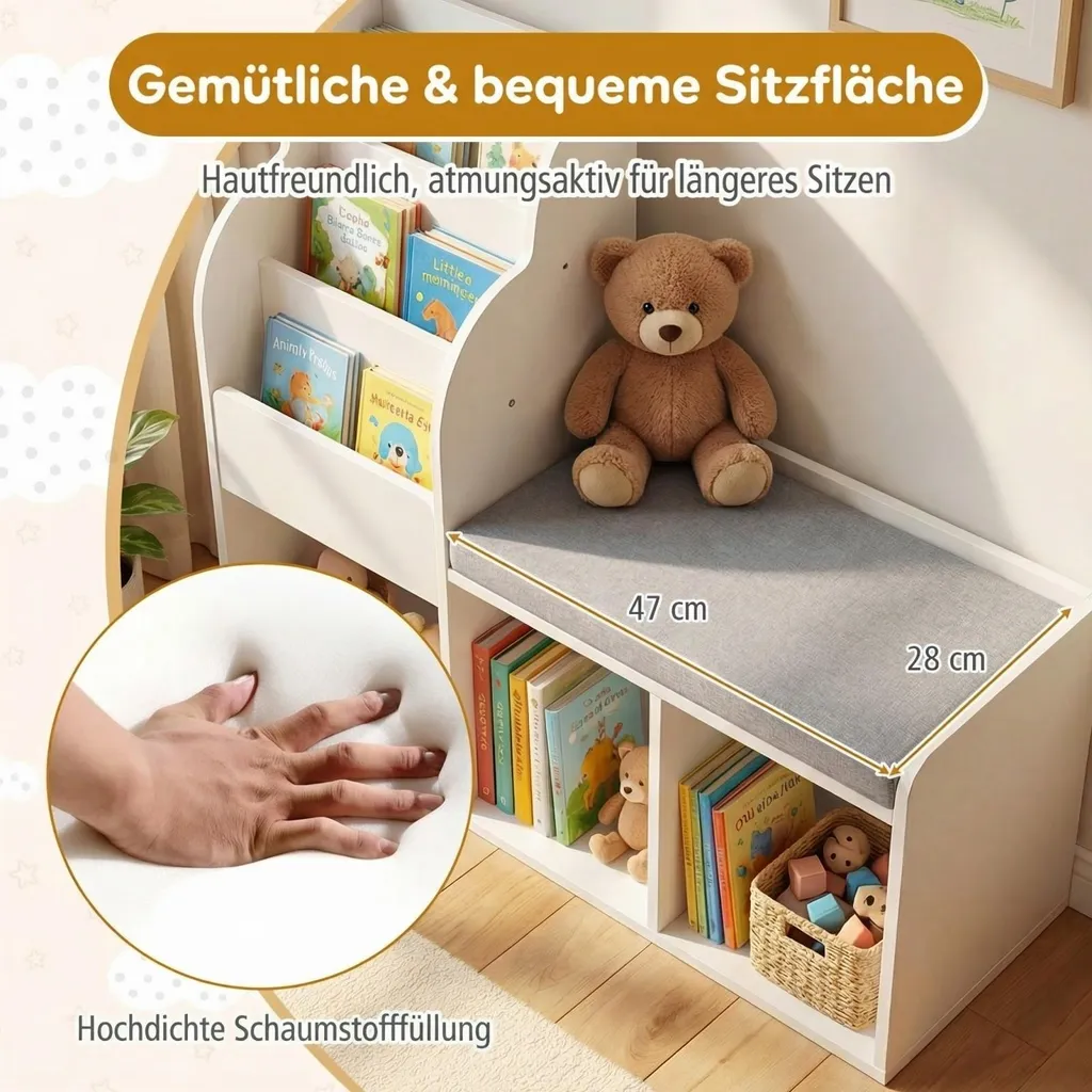 Meuble de Rangement Jouets et Bibliothèque Enfant avec Assise Intégrée - 6