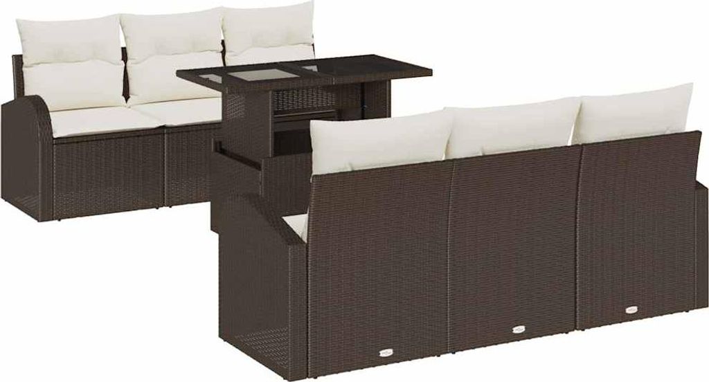 Gartensofa-set mit Kissen 7 pcs Braun Poly Rattan