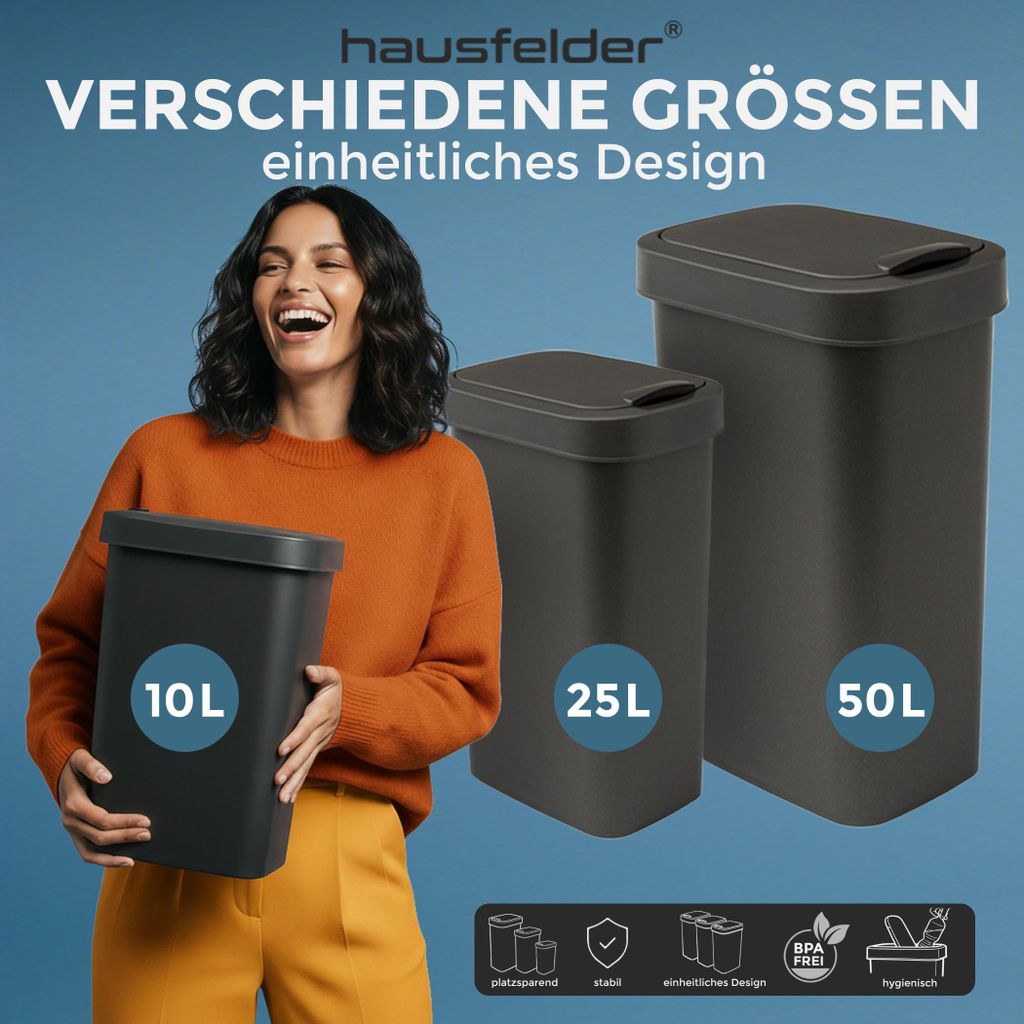 Mülleimer 10l mit Deckel, Schwingdeckel Abfalleimer in