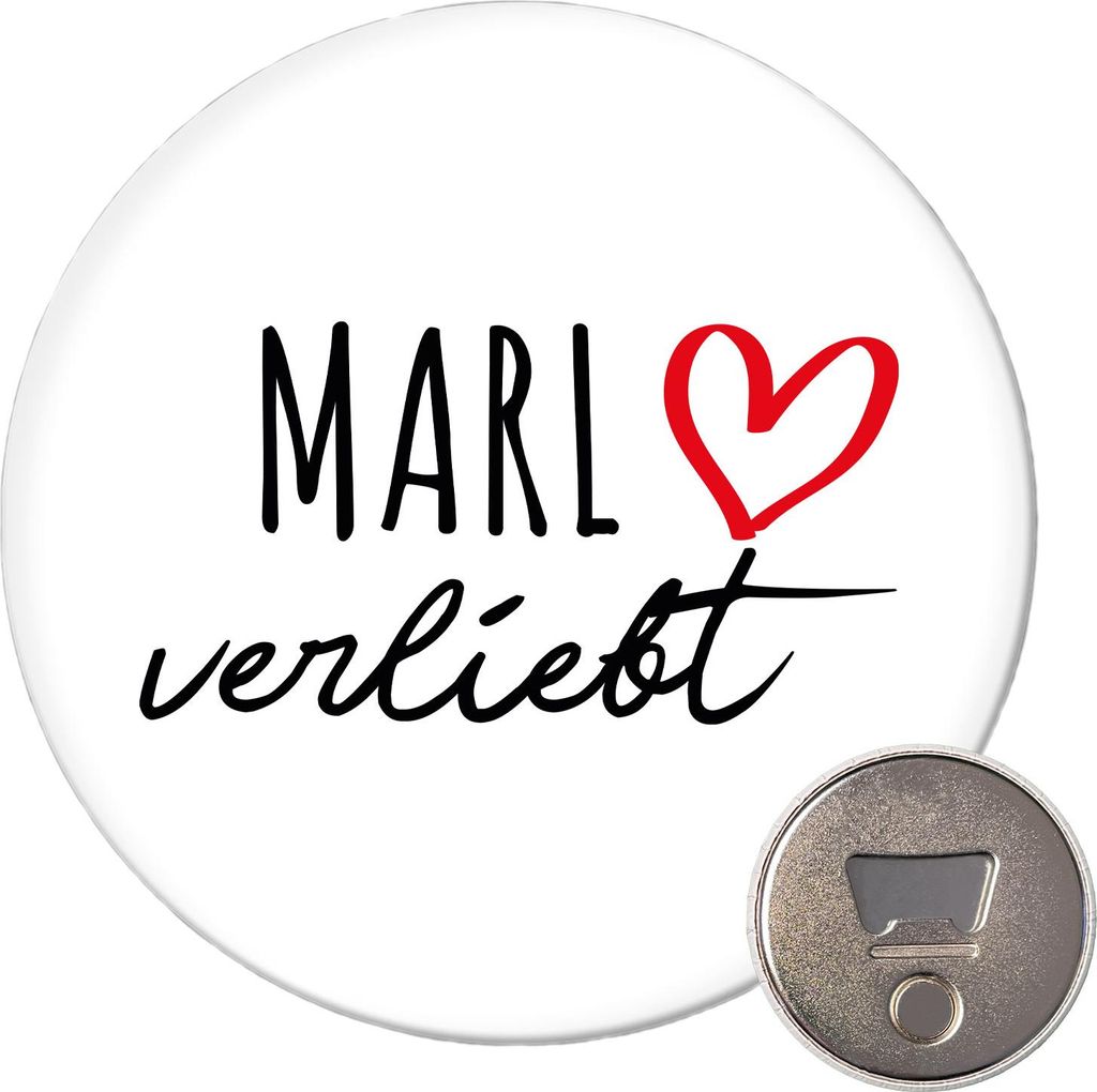 Huuraa Magnet Marl verliebt 59mm Kühlschrankmagnet rund Flaschenöffner Geschenkidee