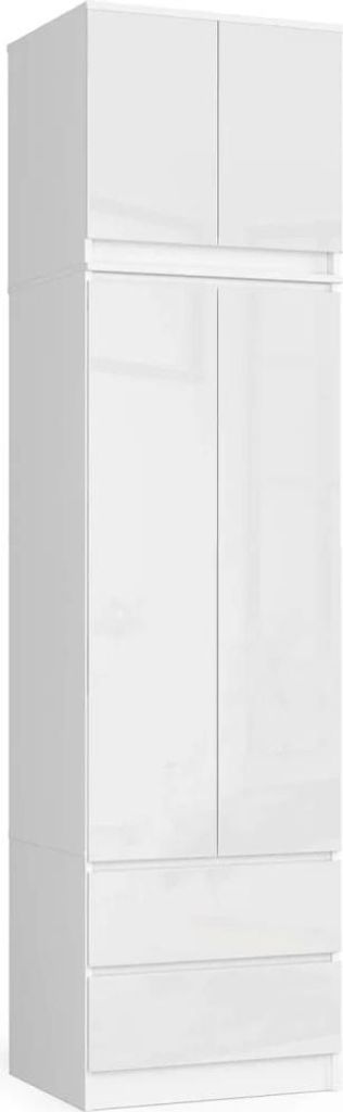 Kleiderschrank mit 60 cm Auszug WREN – weiß / weiß glänzend