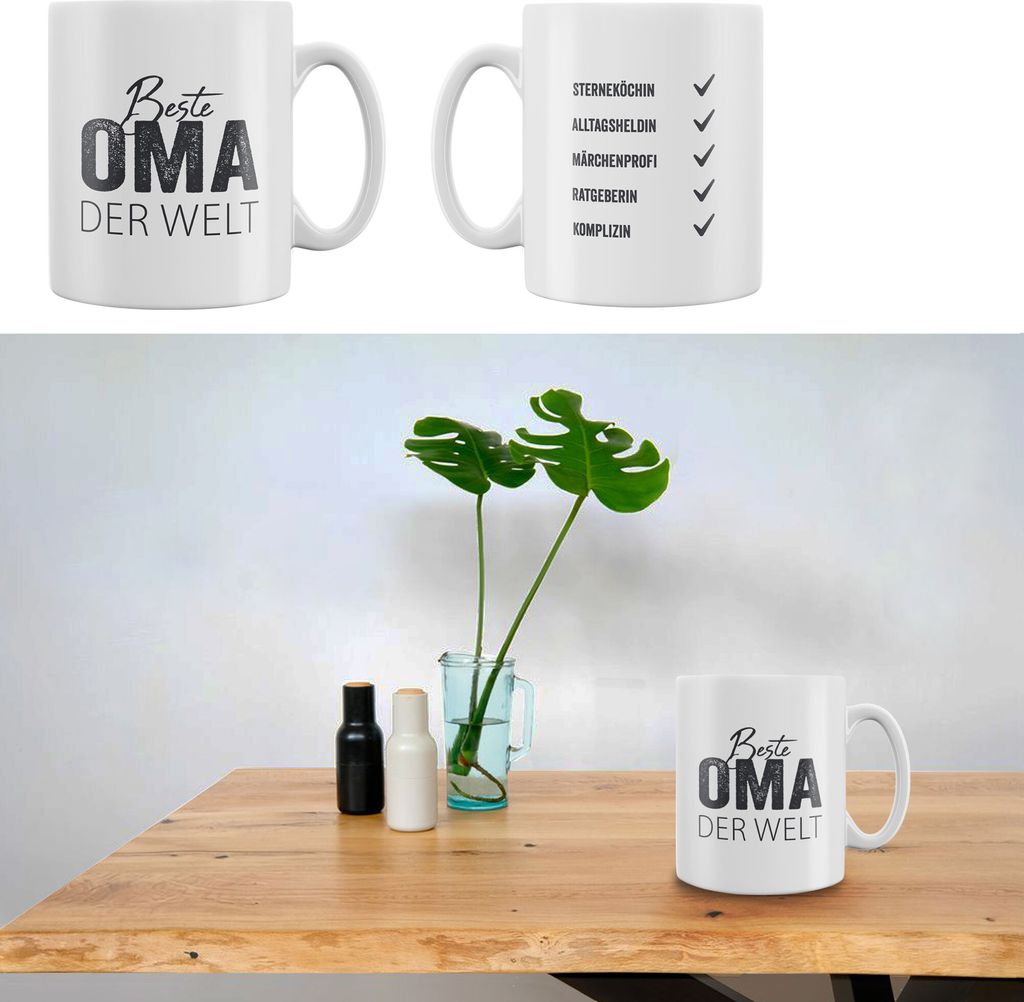 Tasse "Oma" Trinkbecher Becher Kaffeetasse Steinzeug Aufdruck