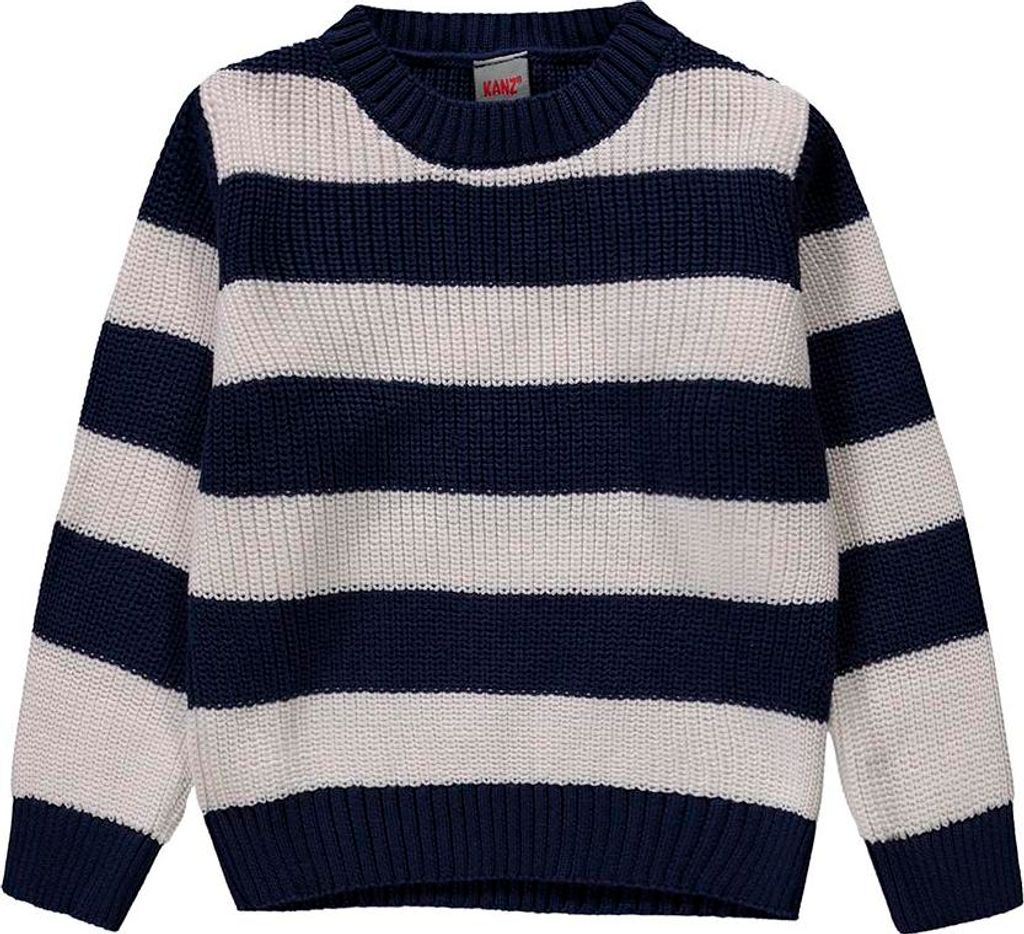 Kanz Mädchenpullover Streifen Weiß/Marineblau, Baumwolle