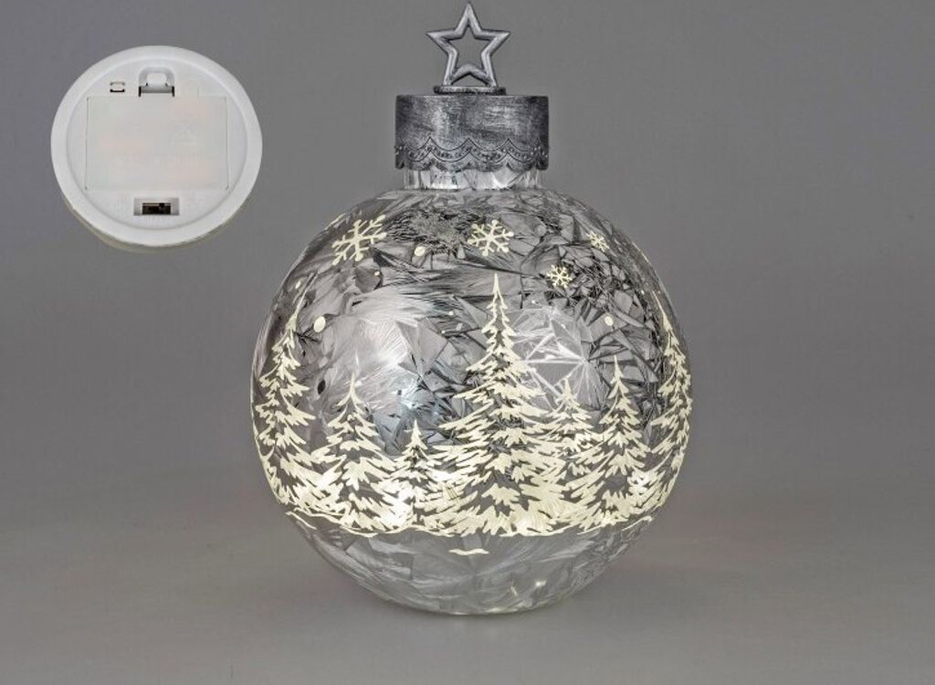 Deko-Kugel Silber- Frosty 35cm mit LED Licht Timer Produktbild 