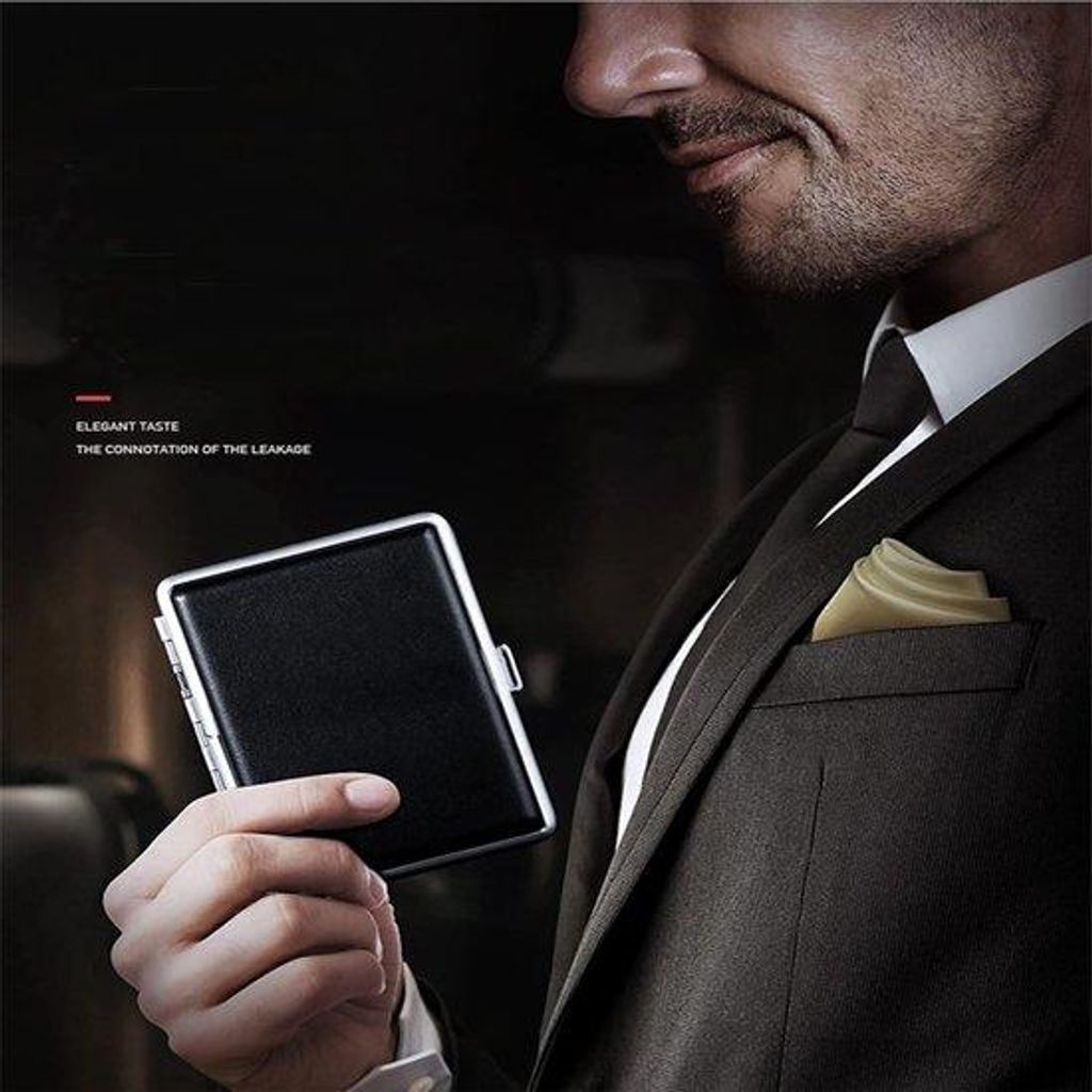 Portable, elegante Leder-Metalldose, unisex, tragbar, passend für 2 Dosen von 84 mm Standardgröße (schwarz, braun)