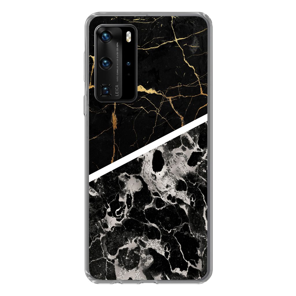 MuchoWow Handyhülle Schutzhülle Hülle für Huawei P40 Pro Marmor - Gold - Luxus Silikon Softcase Handy Hülle - Schutz