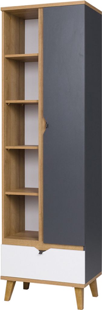 Bücherregal Standregal MEMONE ME6 goldene eiche / weiß / graphit mit Schublade und Türen