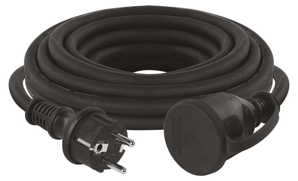 Verlängerungskabel 5 m / 1 Steckdose / schwarz / Gummi-Neopren / 250 V / 1,5 mm2