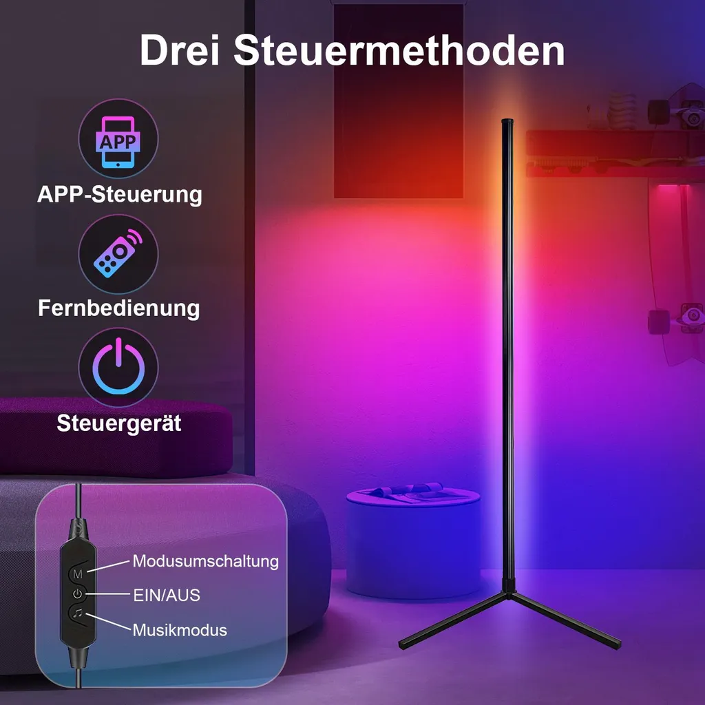 Lampadaire Smart LED Dimmable 125cm avec App et Télécommande pour Salon