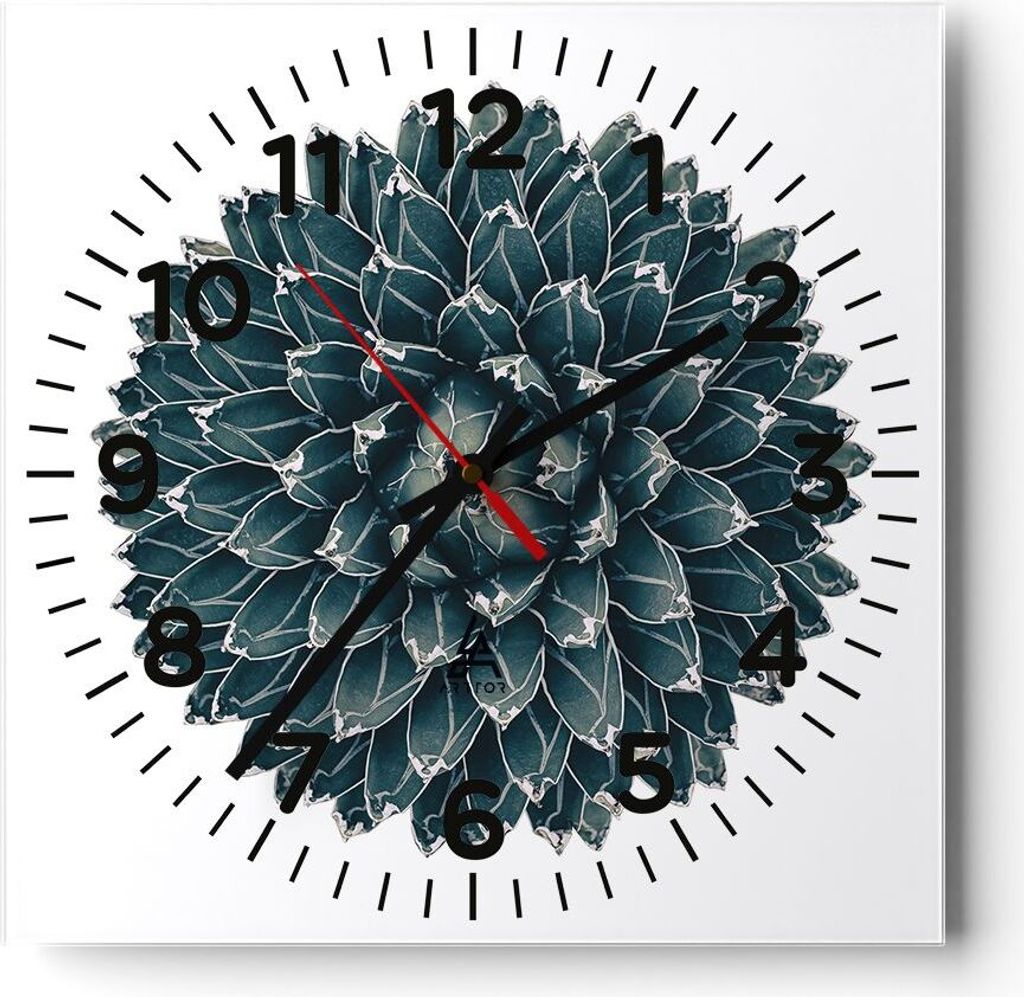 Wanduhr - Quadrat - Glasuhr - Agave Königin Victoria - 40x40cm - Schleichendes Uhrwerk - Lautlos - zum Aufhängen bereit - Dekoration Modern - Wan...