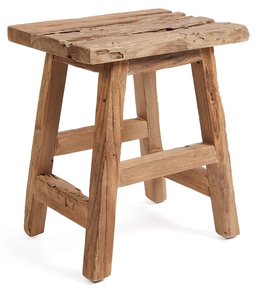 Tabouret bois de teck recyclé marron 39x30x47cm Image du produit 