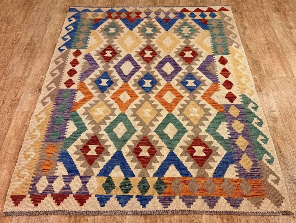 Teppich KELIM ORIGINAL | Farbe: Multi; Größe: 152x192 cm | strapazierfähig und leicht zu reinigen | Wohnzimmer | Schlafzimmer