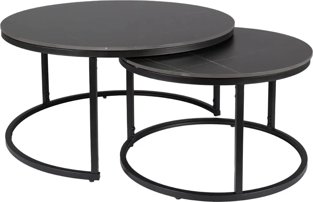 Table basse ronde gigogne EVODIA 4 noir mat pour salon industriel chic