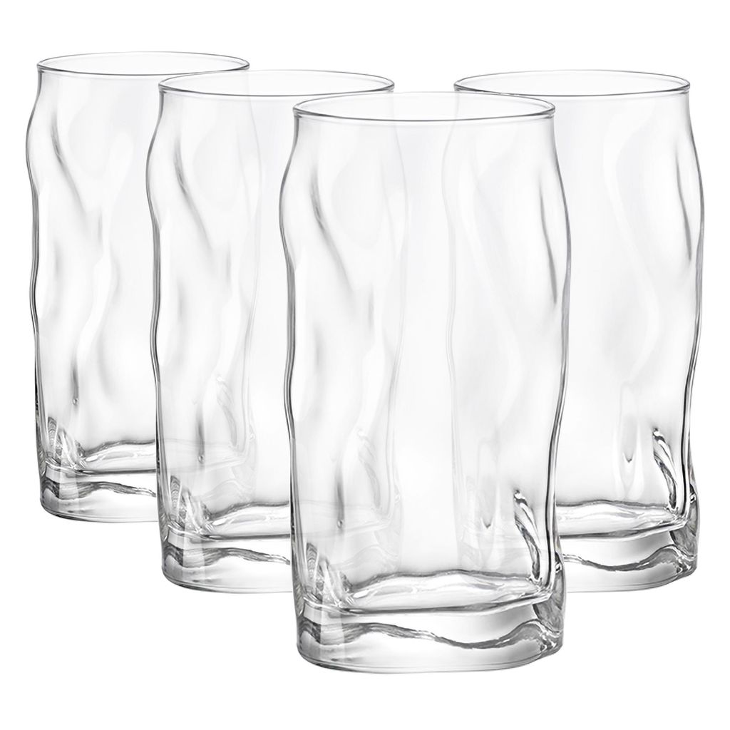 Bormioli Rocco Sorgente Highball Gläser - Moderne Zerfurchter Wasser-Saft-Cocktail Tumblers - 460ml - 4er-Pack