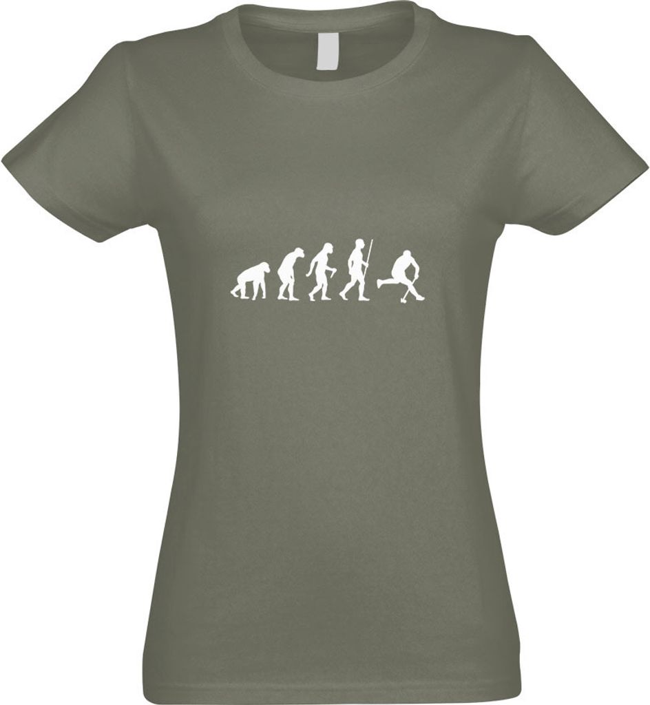 Kiwistar - T-Shirt tailliert - Damen - Olive - Hockey Ball Evolution - mit Motiv Bedruckt - Funshirt Design - Sport - Freizeit - Damen - XXL