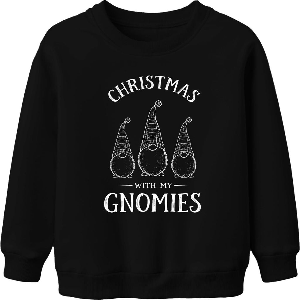 Christmas with my Gnomies Weihnachten Weihnachtswichtel Gnome Uni Kinder Sweatshirt Pullover, Schwarz, 152