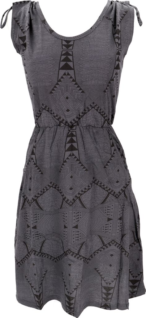 Ethno Minikleid, Bedrucktes Goakleid, Rückenfreies Kleid - Grau, Damen, Baumwolle, Größe: S