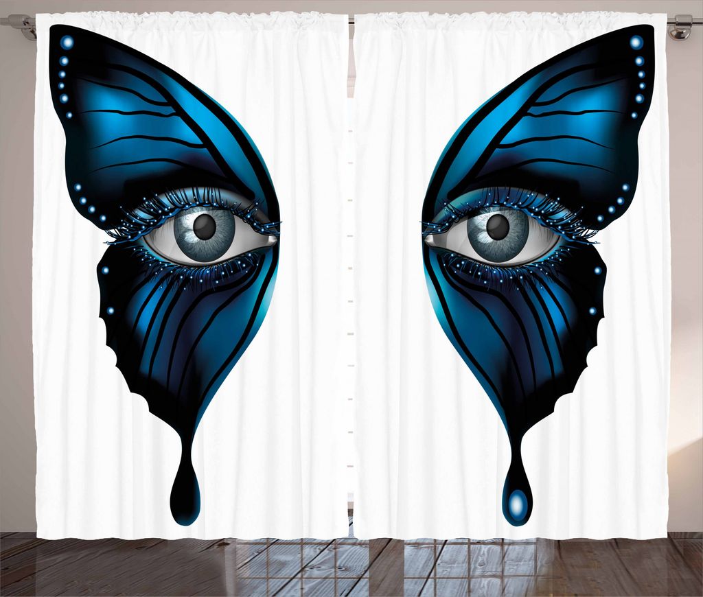 ABAKUHAUS Auge Rustikaler Vorhang, Realistische weibliche Schmetterling, Wohnzimmer Universalband Gardinen mit Schlaufen und Haken, 280 x 245 cm, B...