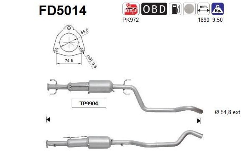 AS FD5014 Dieselpartikelfilter Rußpartikelfilter DPF für OPEL ZAFIRA B (A05) Abgasanlage Diesel