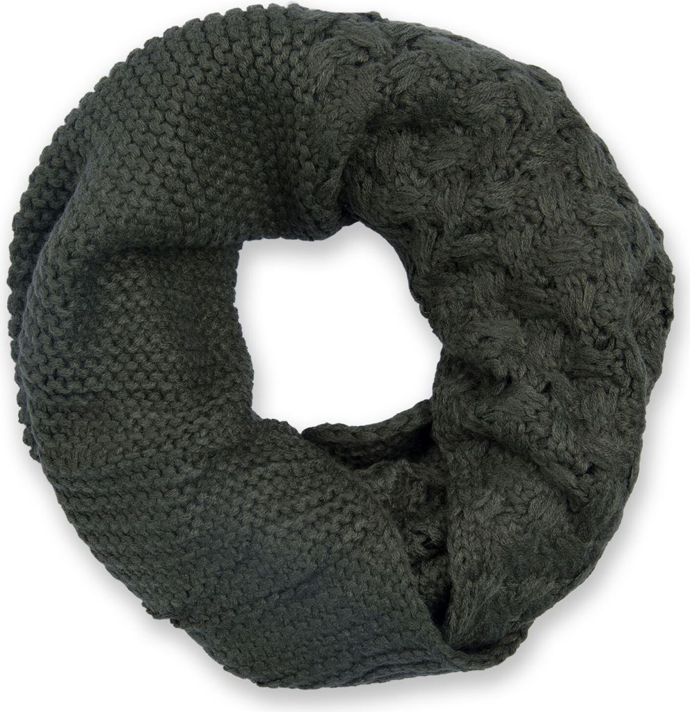styleBREAKER Uni Strick Loop Schal mit Mustermix, Uni Feinstrick Schlauchschal, Winter Strickschal 01018153
