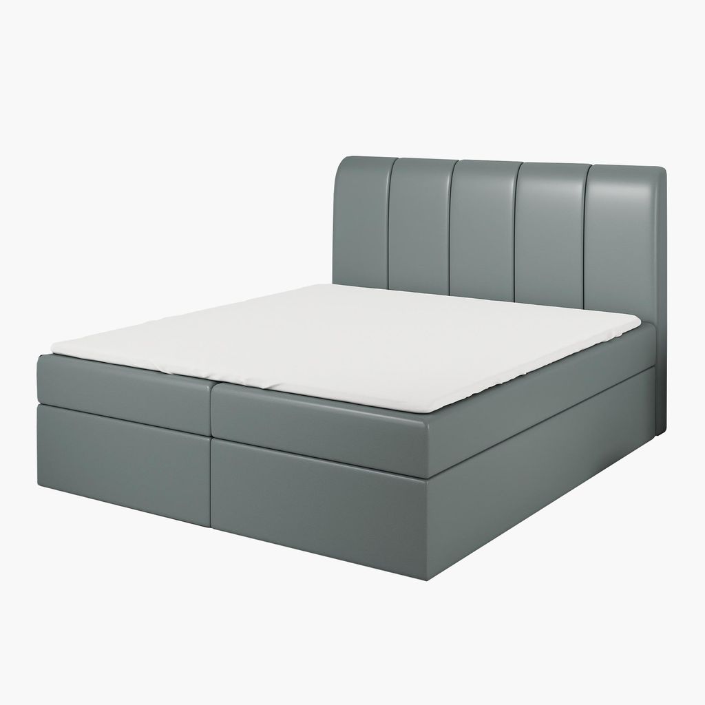 Boxspringbett KALF 120x200 mit Bettkasten, Topper und gepolstertem Kopfteil. Farbe: Grau