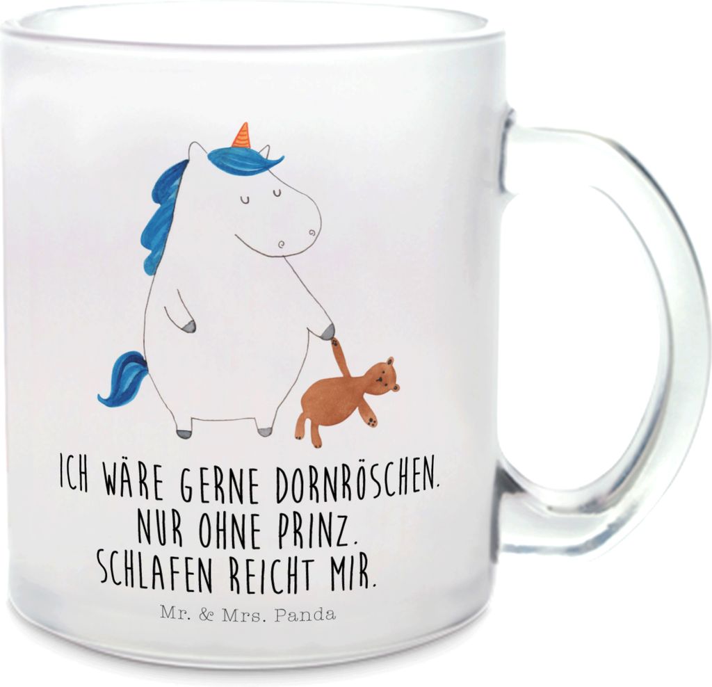 Mr. & Mrs. Panda Haferl Einhorn Teddy - Transparent - Geschenk, Tee Tasse, Gute Nacht, Träumen, Bett, glastasse, schlafen, Unicorn, Einhörner, Po...