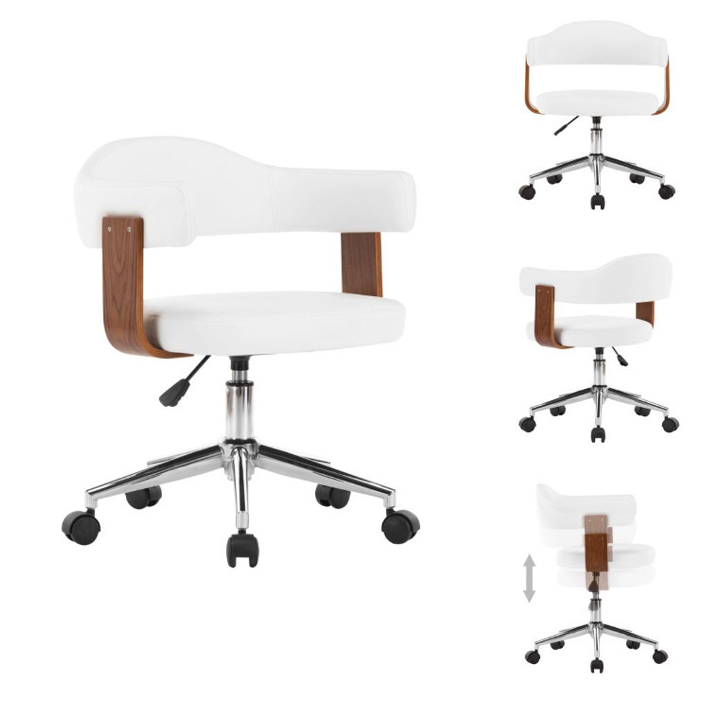 vidaXL Drehbarer Bürostuhl Weiß Bugholz und Kunstleder - Bürostühle