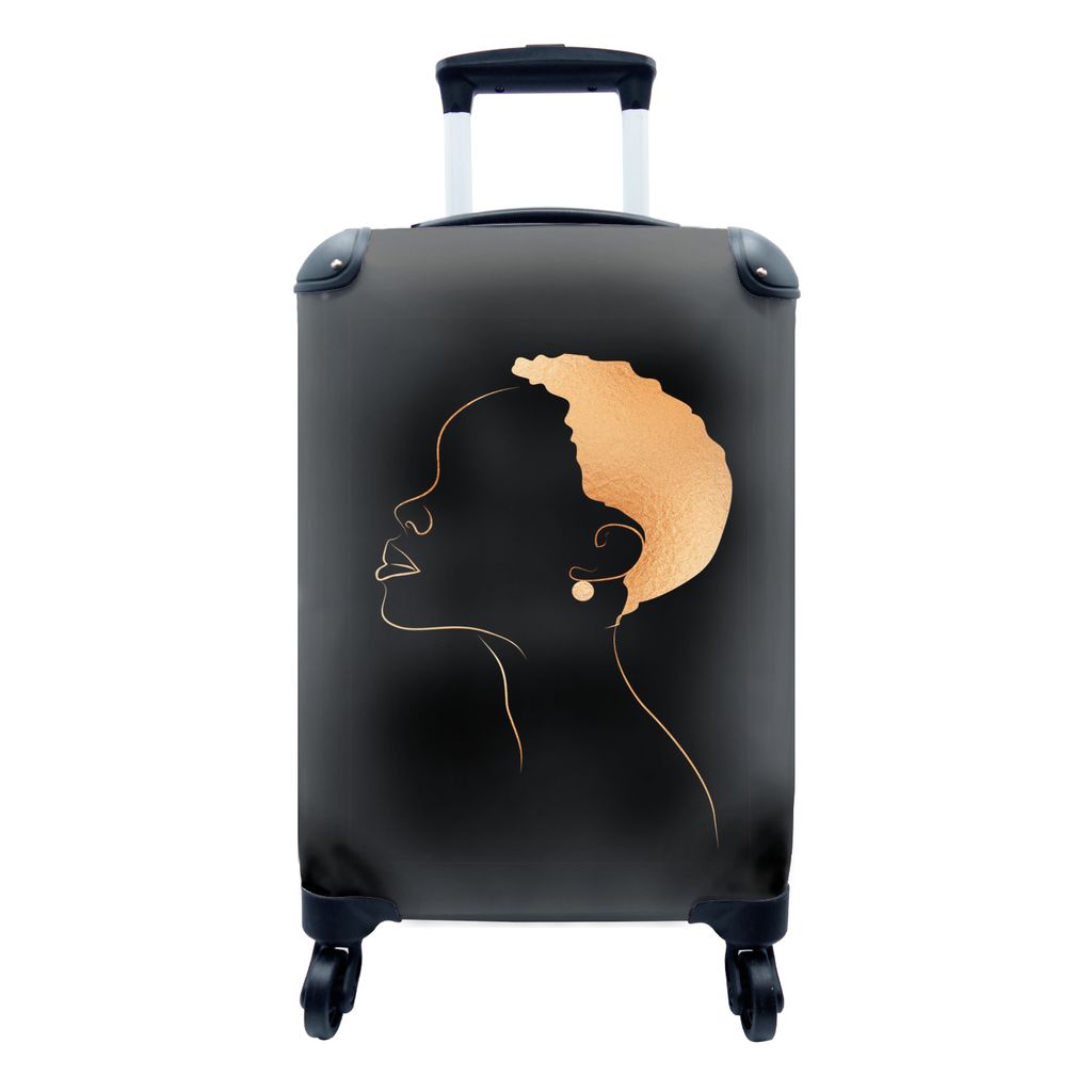 MuchoWow Koffer Handgepäck Trolley Rollkoffer Kleine Reisekoffer mit 4 Rollen - Frau - Strichzeichnung - Schwarz und Gold - Cabin Size < 55x40x2...