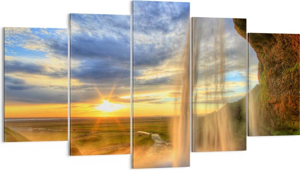 Bild auf Leinwand - Leinwandbild - Wasserfall Natur Park Sonne - 160x85cm - Wand Bild - Wanddeko - Leinwanddruck - Bilder - Kunstdruck - Wanddekora...