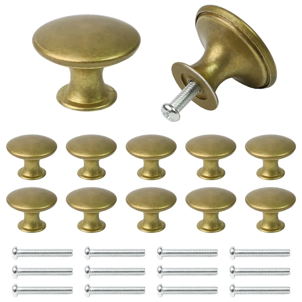12 Boutons de Meubles Vintage Dorés 3x2,1 cm en Alliage avec Vis Incluses