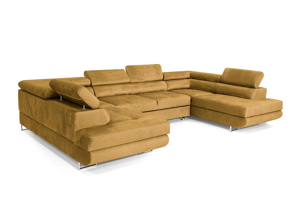Ecksofa mit Schlaffunktion und Bettkasten PASTI U-Form, Couch, Eckcouch für Ihr Wohnzimmer, Gold