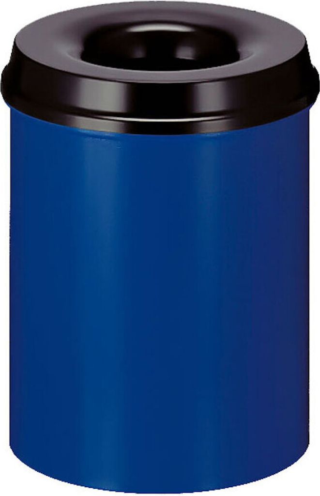 Selbstlöschender Papierkorb & Abfallsammler aus Metall | 15 Liter, HxØ 36x26cm | Blau, Kopfteil Schwarz